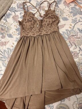 Zenana Outfitters Taupe Lace-Trim Spaghetti Strap Tunic